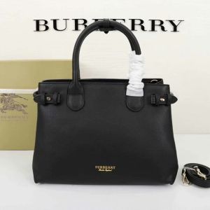 Burberry Medium Leather And Canvas Banner Bag In Black
