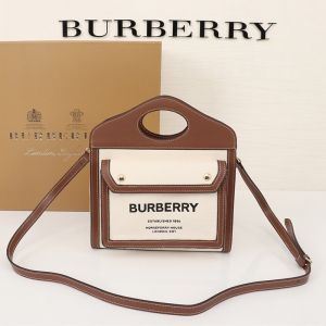 Burberry Mini Two-tone Canvas And Leather Pocket Bag In Brown