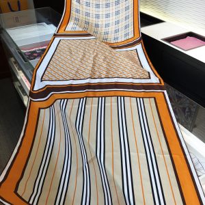 Burberry Monogram, Icon Stripe And Check Print Silk Scarf In Orange