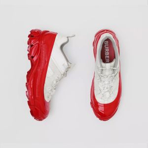 Burberry Nylon And Suede Arthur Unisex Sneakers In White/Red