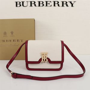 Burberry Small Two-tone Canvas And Leather TB Bag In White/Burgundy