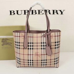 Burberry Small Haymarket Check Reversible Tote In Pink