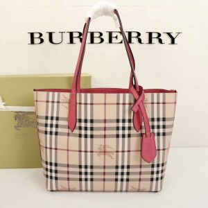 Burberry Small Haymarket Check Reversible Tote In Rose