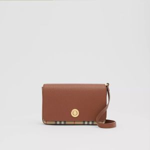 Burberry Small Leather And Vintage Check Crossbody Bag In Brown
