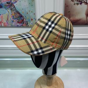 Burberry Vintage Check Leather Trim Baseball Cap In Camel