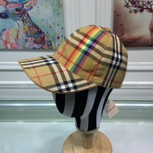 Burberry Vintage Check Leather Trim Baseball Cap In Beige/Rainbow