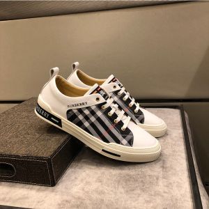 Burberry Vintage Check Cotton And Leather Men Sneakers In Black/White
